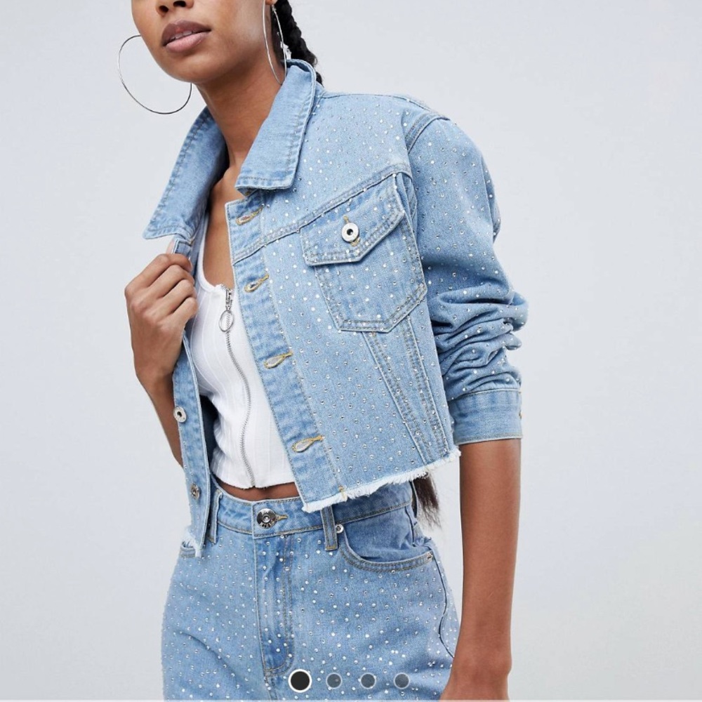 ASOS Rhinestone Cropped Denim Jean Jacket Small / size 4